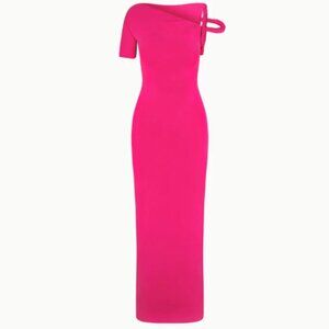 Sueded Stretch Twist Maxi Dress Fuchsia